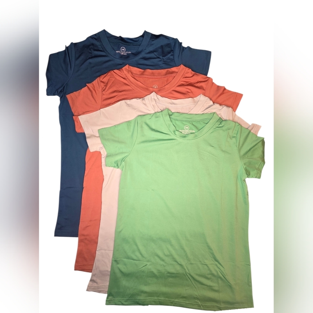 Real Essentials Girls 4 Pack Dry Fit Active Crew Tees Size Medium